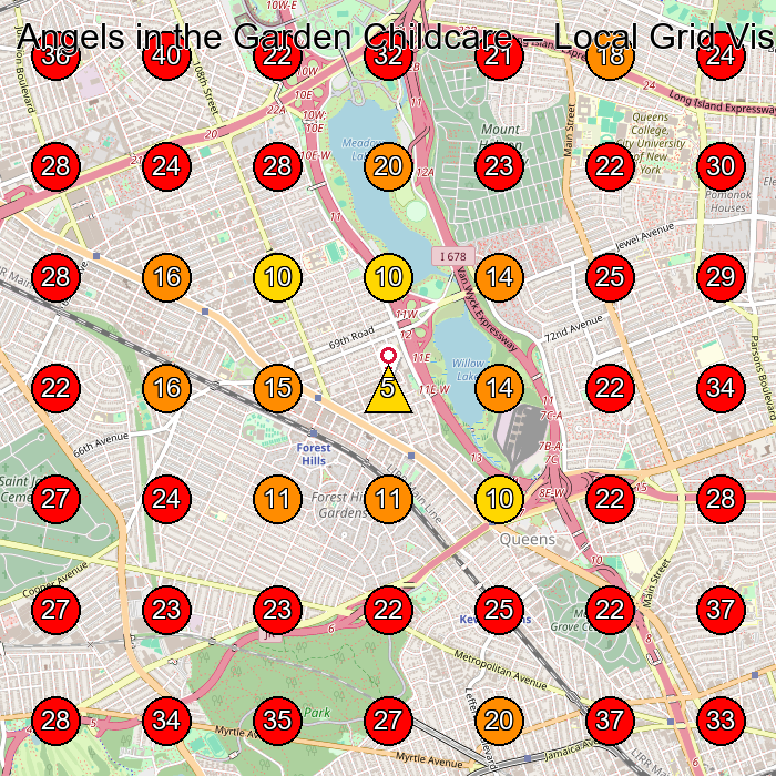 Angels in the Garden Childcare GeoGrid visibility map for Day Care Center in Kew Gardens